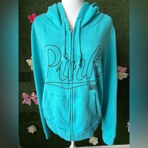 Y2K Vitoria Secret Pink Full Zip Hoodie, Blue-Lg